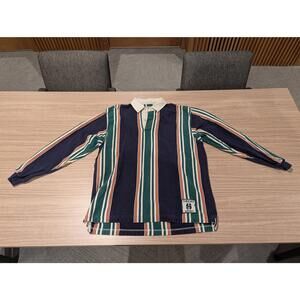 90s Izod Rugby Shirt Preppy LS Red Blue Cotton L